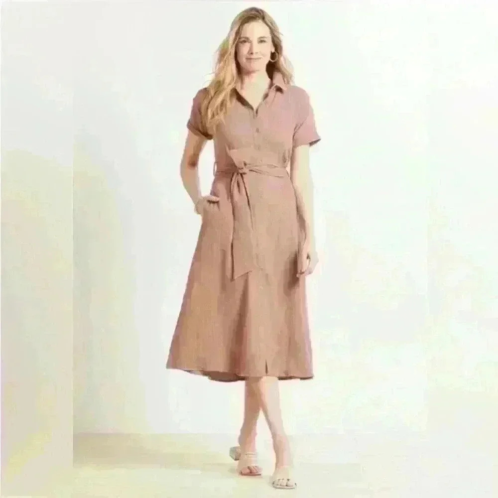 Evereve Hailey Gauze Button Down Midi Dress 100% Cotton Sz Small Cottagecore